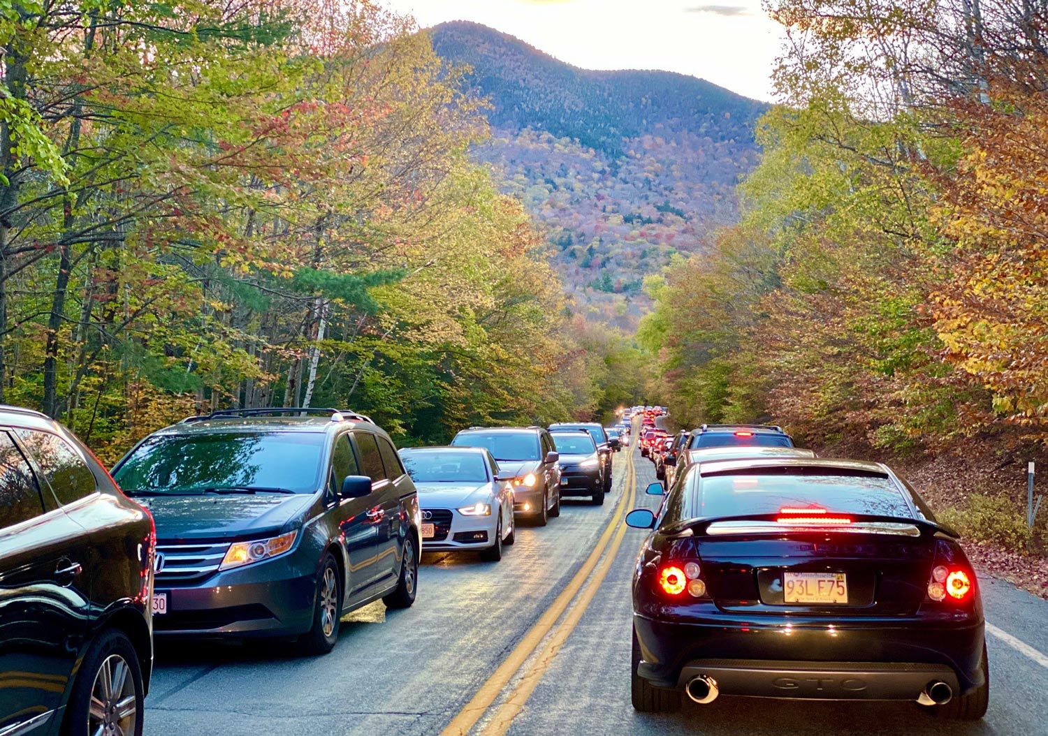 Traffic snarled the scenic Kancamagus Highway in New Hampshire’s White Mountain National Forest in summer of 2020.