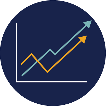 Graph icon with blue and yellow ascending arrows
