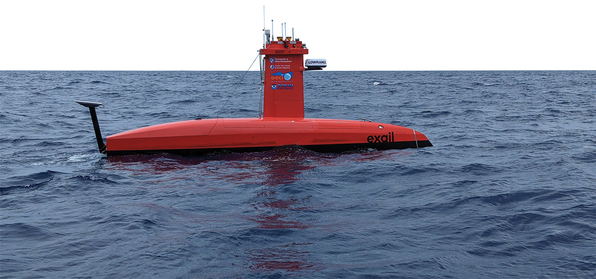 Red mini sub in ocean